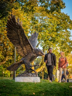 Red Hawk Statue & Students